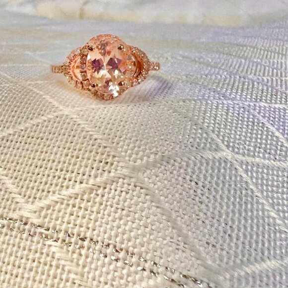 Rose Gold Vermeil Morganite Ring 18K Gold Plated Sterling, Diamonds Size 5 - Picture 8 of 16